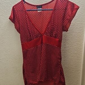 New York & Company Red Polka Dot Blouse